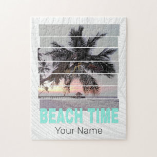 Beach Time Vintage Pier Handflatan Träd Sunset Sou Pussel