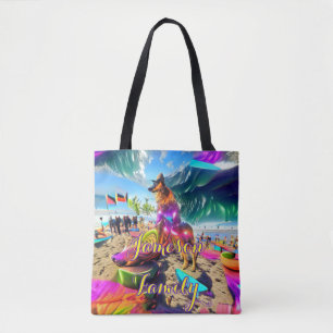 Beach Tote Bag Family German Shepherd Hund Tygkasse