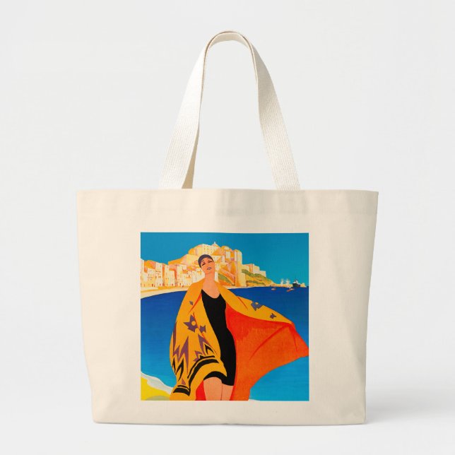 Beach Tote Bag: "Fransk Riviera" Jumbo Tygkasse (Framsidan)