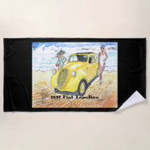 Beach Towel of 1937 Fiat Topolino (på svarta fält)