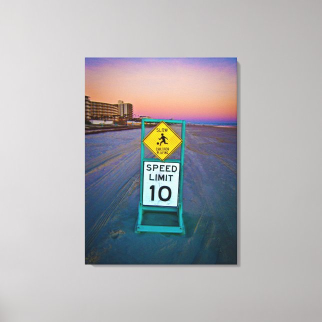 Beach Traffic Signs on Daytona Beach at Dawn II Canvastryck (Framsida)
