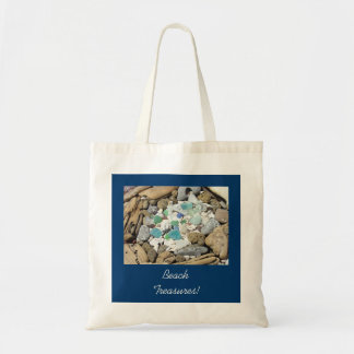 Beach Treasures Totes påsar Blue Sea Glass Fossils Tygkasse