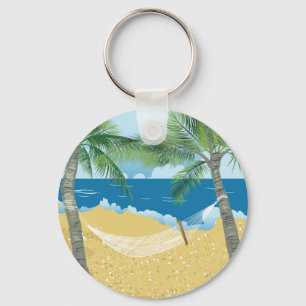 Beach ~ Tropical Beach Hammock Vacacation Nyckelring