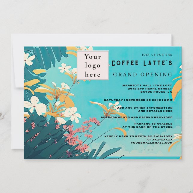 Beach Tropical blommigt Business Open-inbjudan Inbjudningar (Framsida)