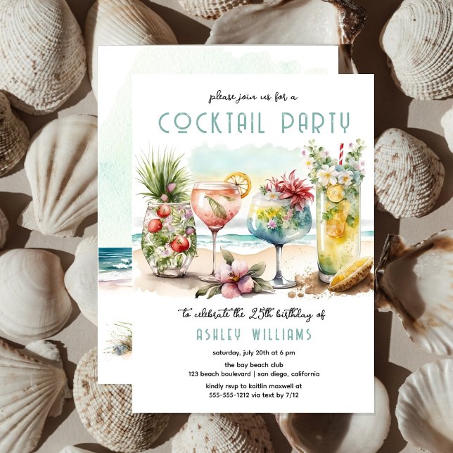 Beach Tropical Cocktails 25:e Födelsedagsfesten Inbjudningar (Skapare uppladdad)