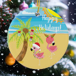 Beach Tropical Flamingo Juldagen Helgdag Julgransprydnad Keramik<br><div class="desc">Den här designen skapades genom digital grafik. Det kan vara personlig i det område som tillhandahålls eller anpassas genom att ändra fotot eller lägga till ditt eget ord. Kontakta mig på colorflowcreations@gmail.com om du vill ha denna design på en annan produkt. Köp min ursprungliga abstrakt-akrylmålning för försäljning på www.etsy.com/shop/colorflowart. Se...</div>