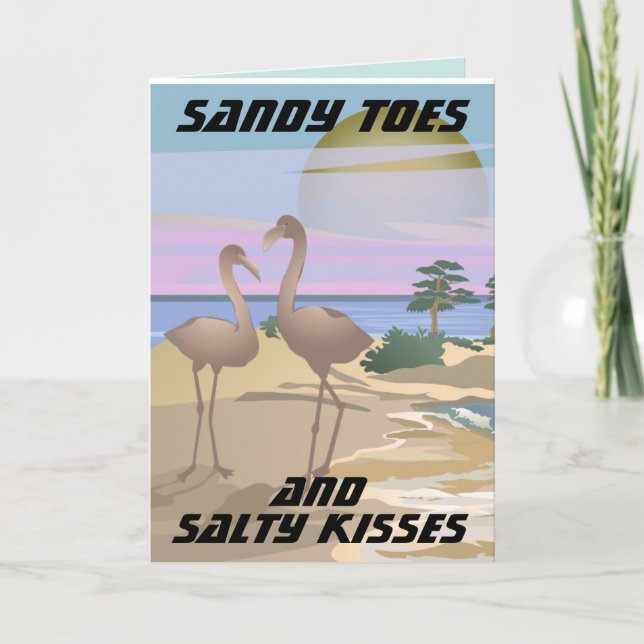 BEACH TROPICAL FLAMINGOS ART BIRTHDAY CARD KORT (Framsida)