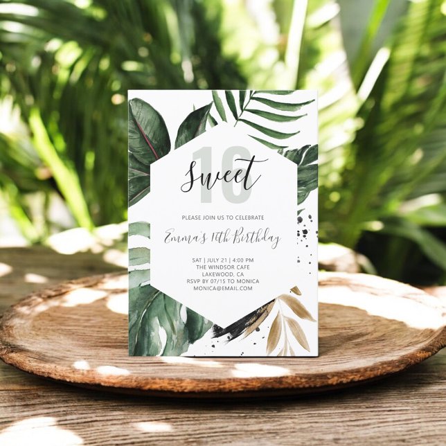 Beach Tropical Greenery Birthday Sweet 16 Inbjudningar (Skapare uppladdad)