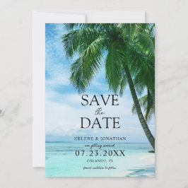 Beach Tropical Handflatan Träd Destination Wedding Spara Datumet