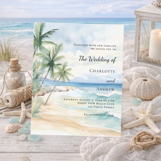 Beach tropical palm destination wedding invitation (Skapare uppladdad)