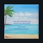 Beach Tropical Sand Bröllop Modern Vågar Magnet<br><div class="desc">Tropiskt,  strand,  enkelt,  vinkart,  destination,  handflatan träd,  elegant,  vattenfärg,  modernt Bröllop,  Spara datum magneter. Du kan anpassa den med dina detaljer.</div>