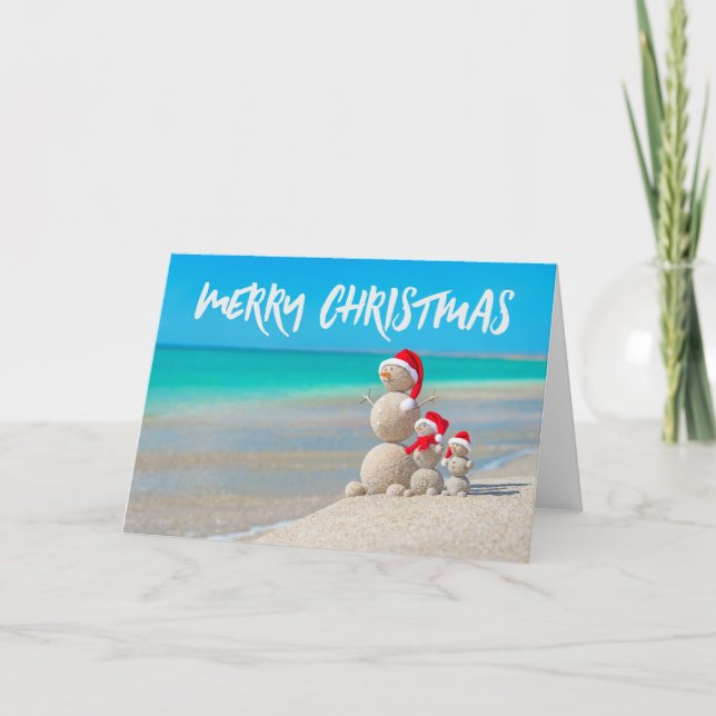 Beach Tropical Snögubbe Sand God jul Card Helgkort (Framsida)