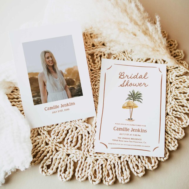 Beach Tropical Summer Inbjudningskort för möhippan (Summer Beach Bridal Shower Invitation)