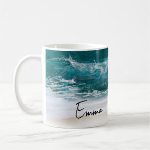 Beach Tropical Vågar Sand Modern Namn Kaffemugg