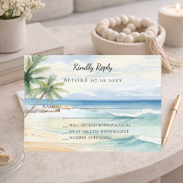 Beach tropical watercolor wedding response RSVP Anteckningskort