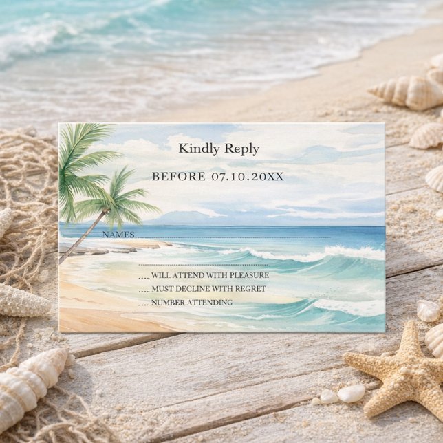 Beach tropical watercolor wedding response RSVP Anteckningskort (Skapare uppladdad)