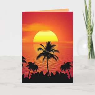BEACH TROPICAY SUNSET ART BEAUTIFUL BIRTHDAY CARD KORT