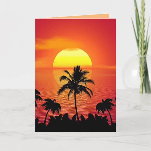 BEACH TROPICAY SUNSET ART BEAUTIFUL BIRTHDAY CARD KORT (Framsida)