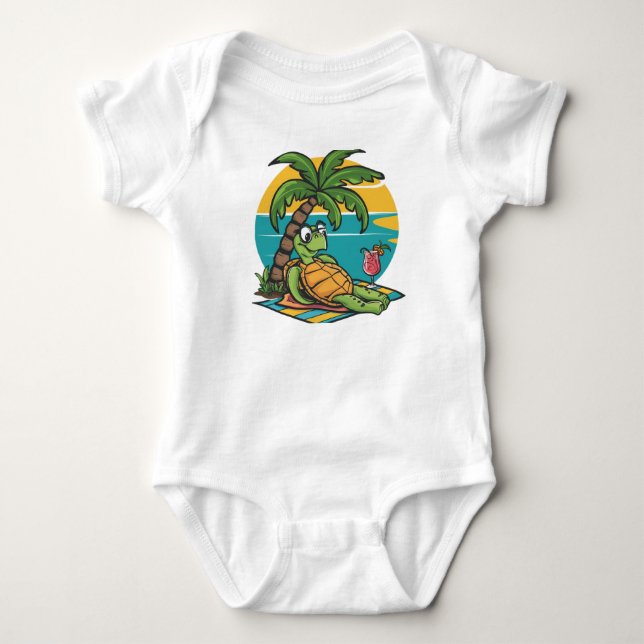 Beach Turtle med Coconut Drink T Shirt (Framsida)