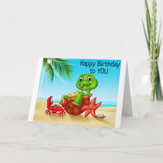 BEACH TURTLE SÄGER *HA ROLIGT OM DIN BIRTHDAY * KORT (Framsida)