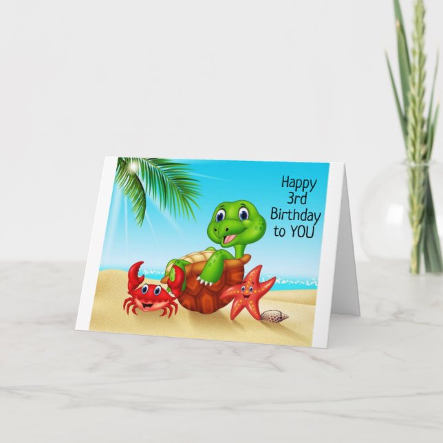 BEACH TURTLE SÄGER *HA ROLIGT PÅ DIN 3 BIRTHDAY * KORT (Framsida)