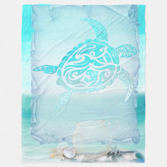 Beach Turtle Watercolor Art Fleecefilt (Framsidan)