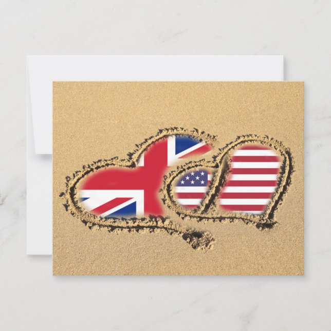 Beach UK and USA Kärlek Hearts Inbjudningar (Framsida)