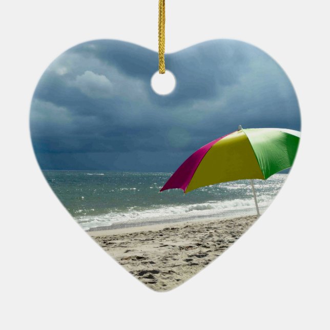 Beach Umbrella Heart Julgransprydnad Keramik (Baksidan)