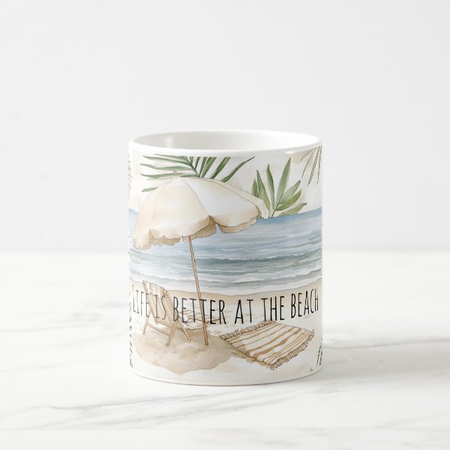 Beach Umbrella Tropical Shells Palm Leaves Kaffemugg (Center)