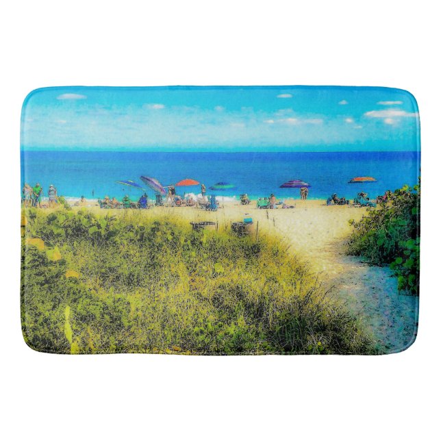 Beach Umbrellas längs Oceanen Badrumsmatta (Framsidan)