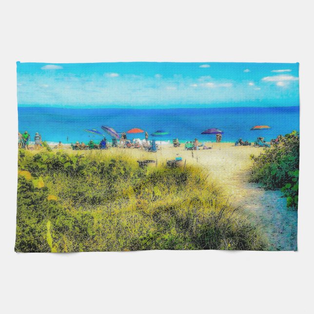 Beach Umbrellas längs Oceanen Kökshandduk (Horisontell)