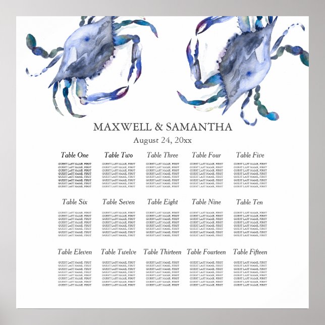 Beach-utskrivbart sittdiagram poster (Framsidan)