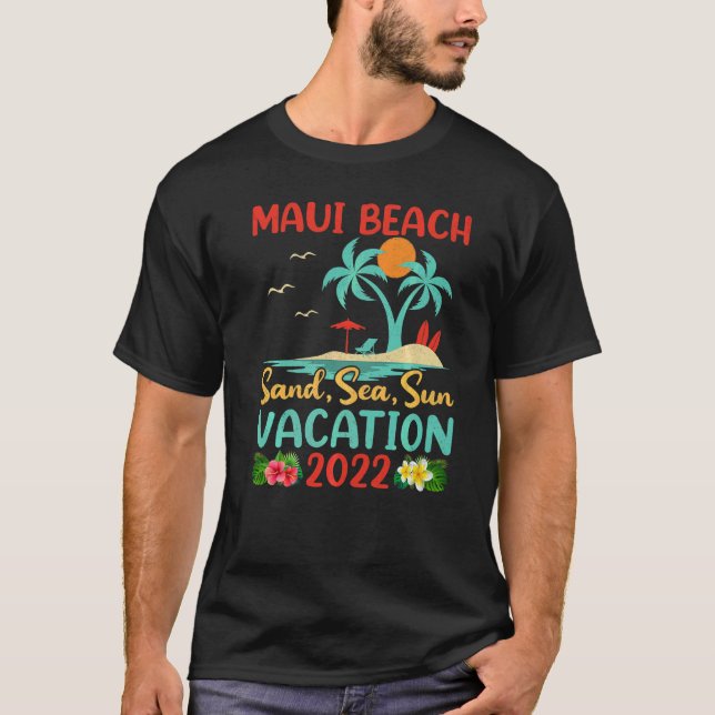 Beach Vacation 2022 Retro Sunset Hawaii Maui Beach T Shirt (Framsida)