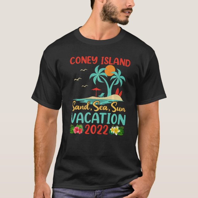 Beach Vacation 2022 Retro Sunset New York Coney is T Shirt (Framsida)