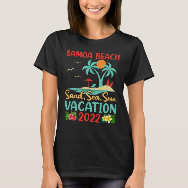 Beach Vacation 2022 Retro Sunset Polynesian Samoa T Shirt (Framsida)