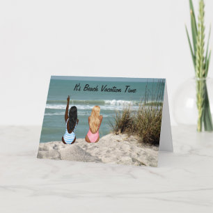 Beach Vacation Card med Beach & Young Girls Kort