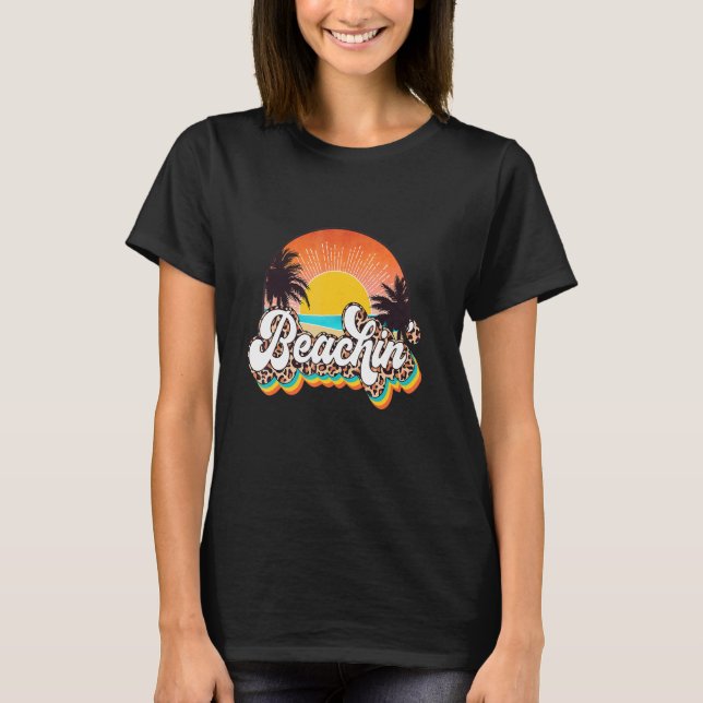 Beach Vacation Sand Sol Handflatan Träd Leopard So T Shirt (Framsida)