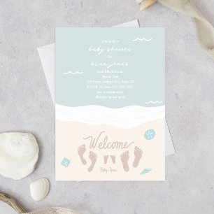Beach Vågar Footprint Blue Boy Baby Shower Inbjudningar
