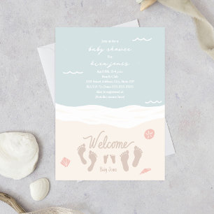 Beach Vågar Footprint Rosa Girl Baby Shower Inbjudningar
