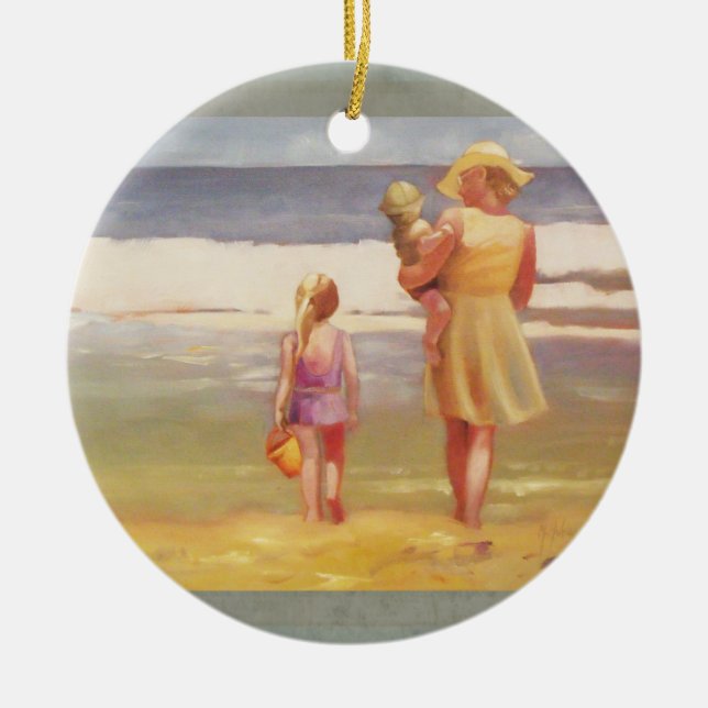 Beach Vågar med barn och Mamma Julgransprydnad Keramik (Framsidan)