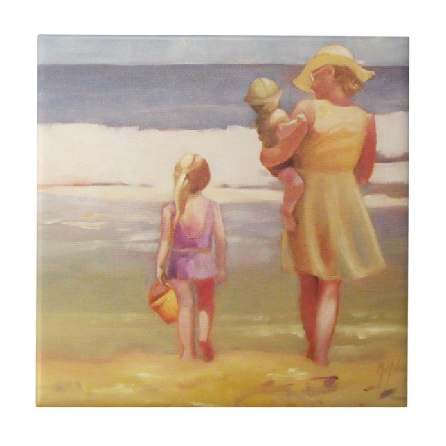 Beach Vågar med barn och Mamma Kakelplatta (Framsidan)