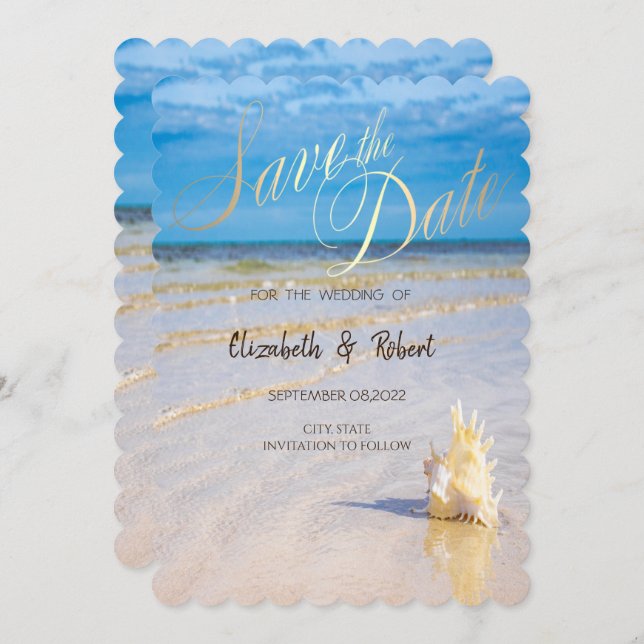 Beach Vågar Seashell Datum Spara Datumet (Fram/baksida)