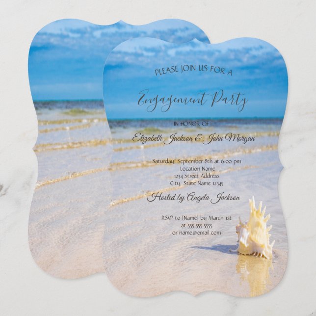Beach Vågar Seashell-Förlovning Inbjudningar (Fram/baksida)