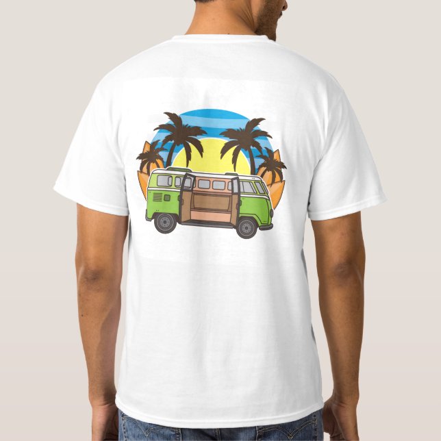 Beach Van och Handflatan Träd Design T Shirt (Baksida)
