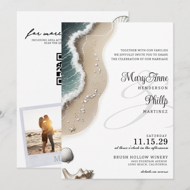 Beach Vibe med inbjudan till QR-kod för bröllop (Fram/baksida)