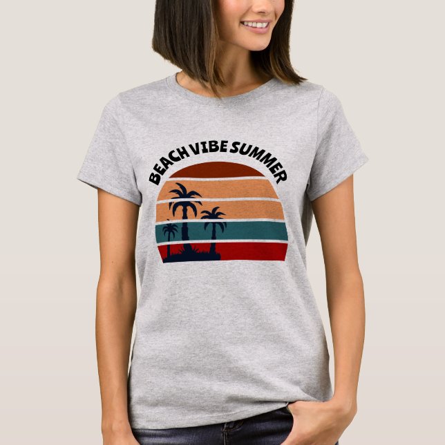 Beach Vibe Sommardammar Handflatan Träd Sunset T Shirt (Framsida)