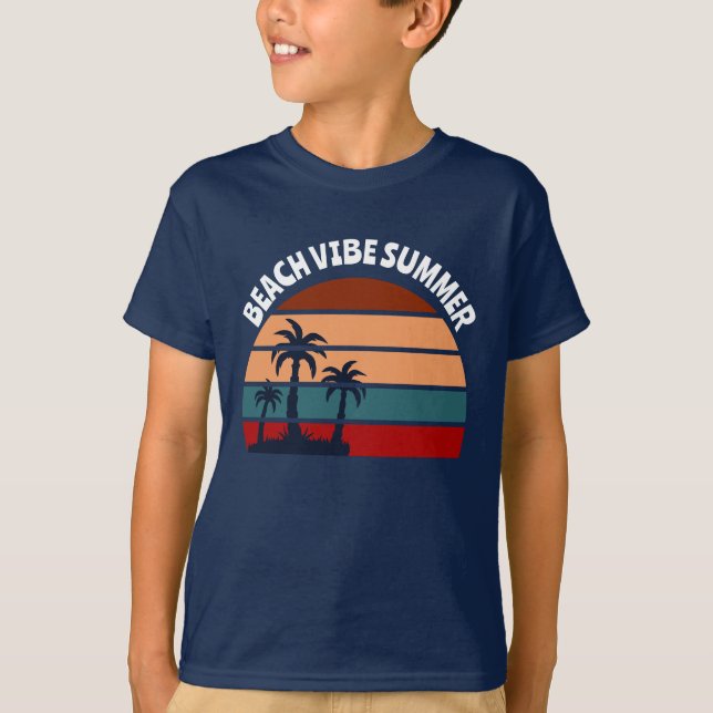 Beach Vibe Sommardammar Handflatan Träd Sunset T Shirt (Framsida)