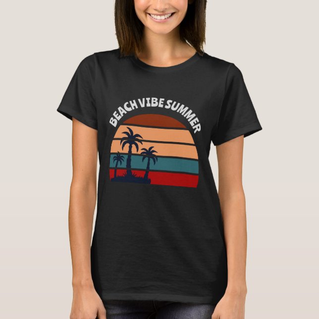Beach Vibe Sommardammar Handflatan Träd Sunset T Shirt (Framsida)