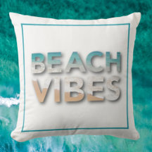 Beach Vibes Blue Vågar Typography Dekorativ kudde