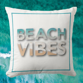 Beach Vibes Blue Vågar Typography Dekorativ kudde